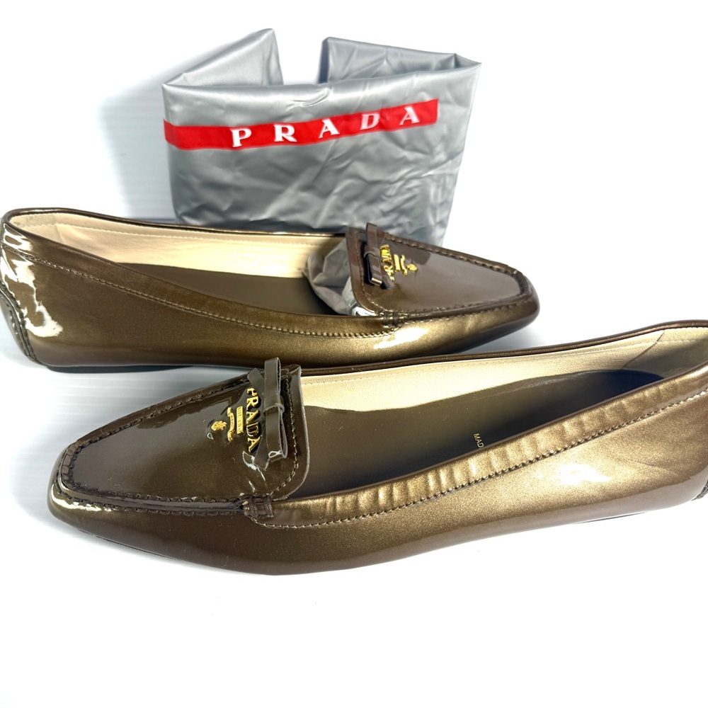 Prada Bronze Patent Leather Ballerina  Flats NWOT . 7.5 - Picture 6 of 8